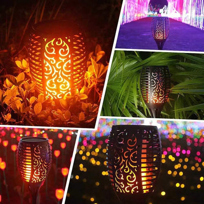 Liveasily 4 Pack LED Solar Torch Lights with Flickering Flame