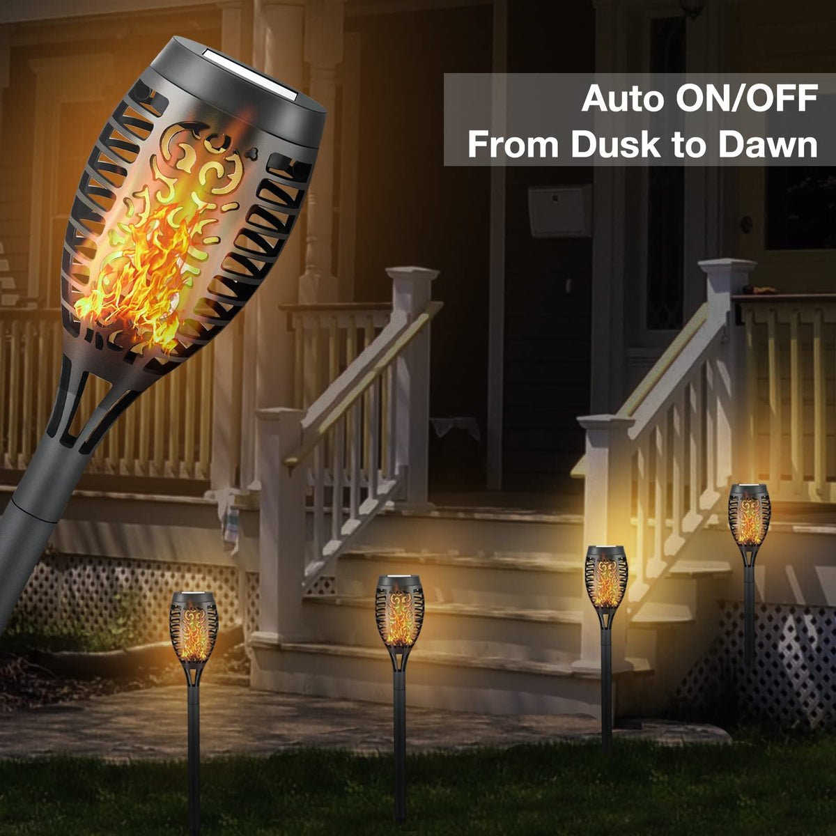 Liveasily 4 Pack LED Solar Torch Lights with Flickering Flame