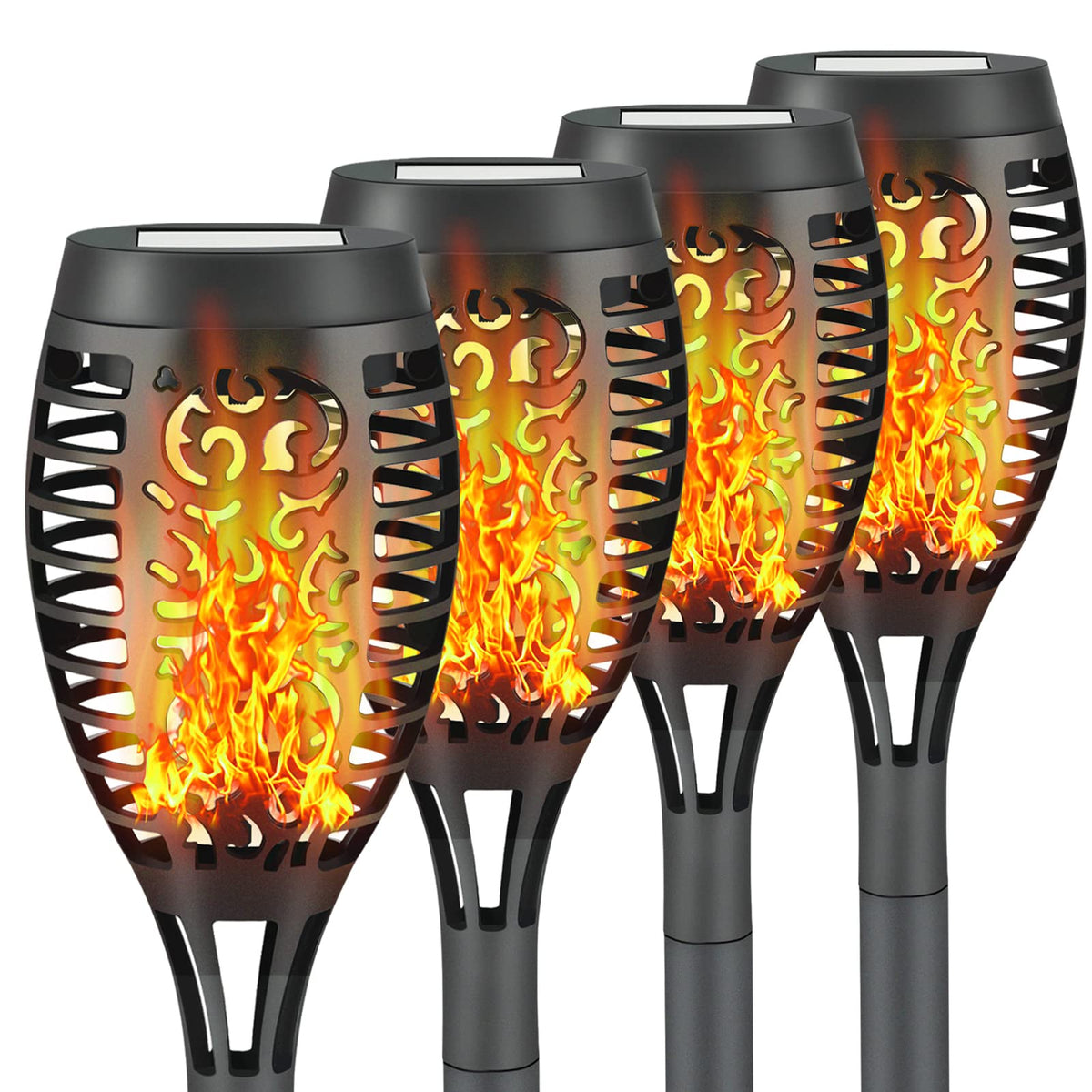 Liveasily 4 Pack LED Solar Torch Lights with Flickering Flame