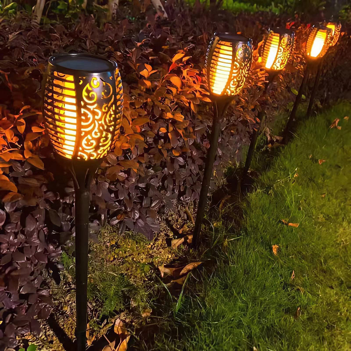 Liveasily 4 Pack LED Solar Torch Lights with Flickering Flame