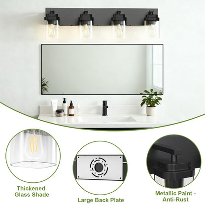 LKHF Black 4-Light Vanity Fixture – Modern Over-Mirror Lighting with Wide Backplate