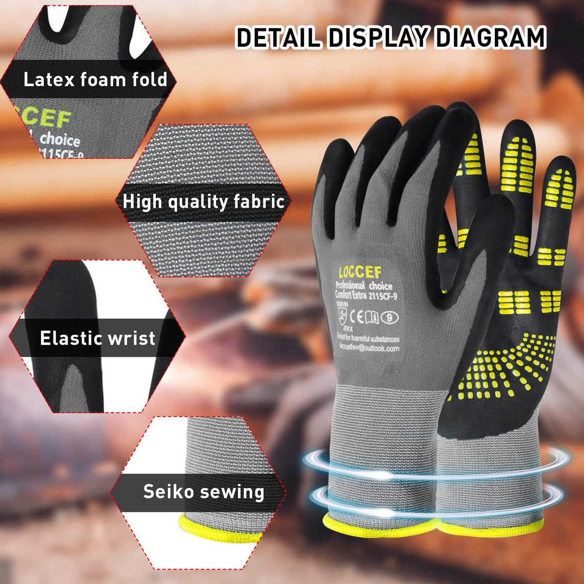 LOCCEF Endurance Knit Work Gloves – MicroFoam Nitrile Coated, 6 Pairs, Tacky Dot Grip