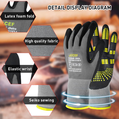 LOCCEF Endurance Knit Work Gloves – MicroFoam Nitrile Coated, 6 Pairs, Tacky Dot Grip