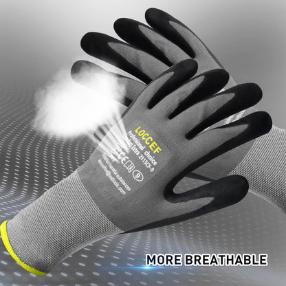 LOCCEF Endurance Knit Work Gloves – MicroFoam Nitrile Coated, 6 Pairs, Tacky Dot Grip