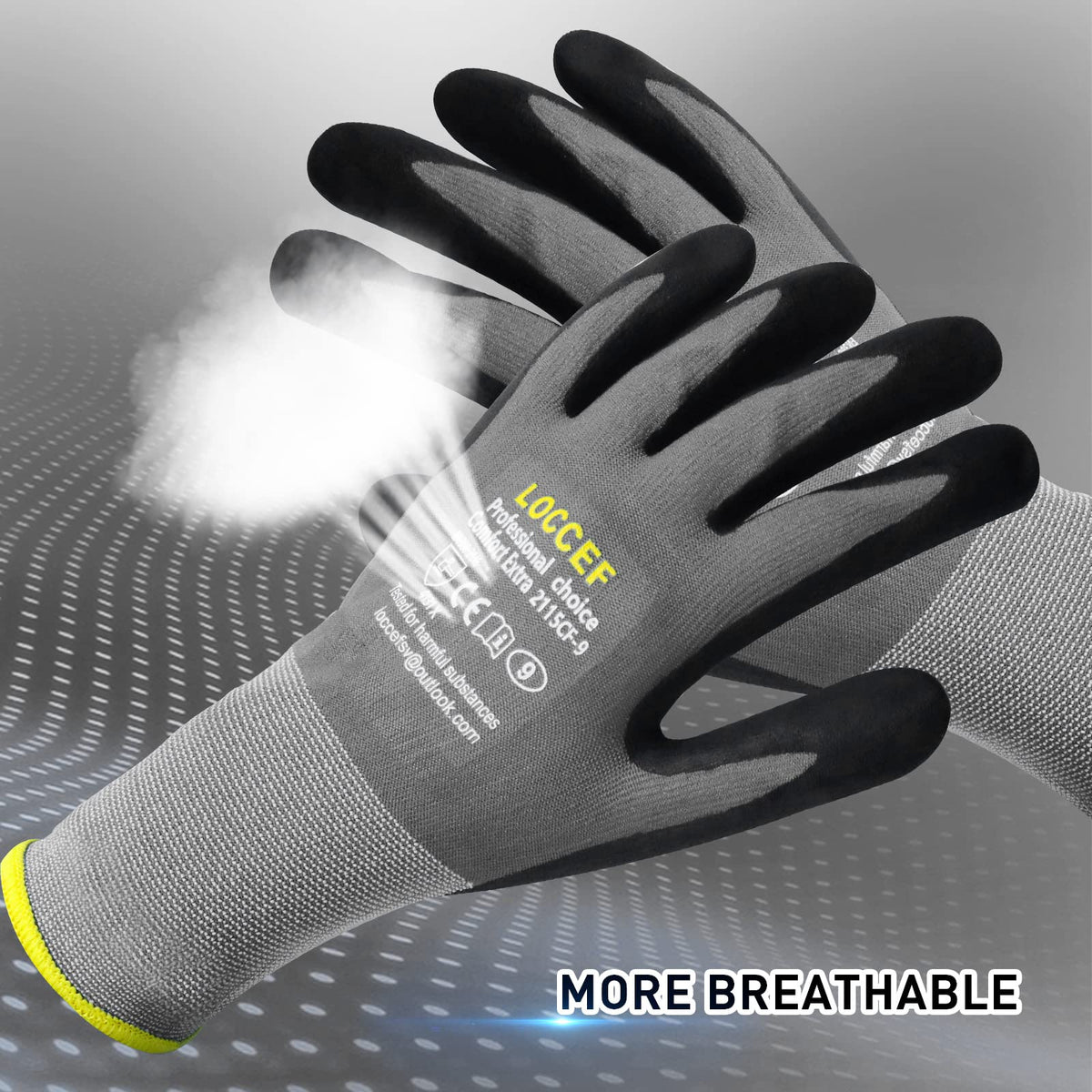 LOCCEF Endurance Knit Work Gloves – MicroFoam Nitrile Coated, Tacky Dot Grip, 6 Pairs