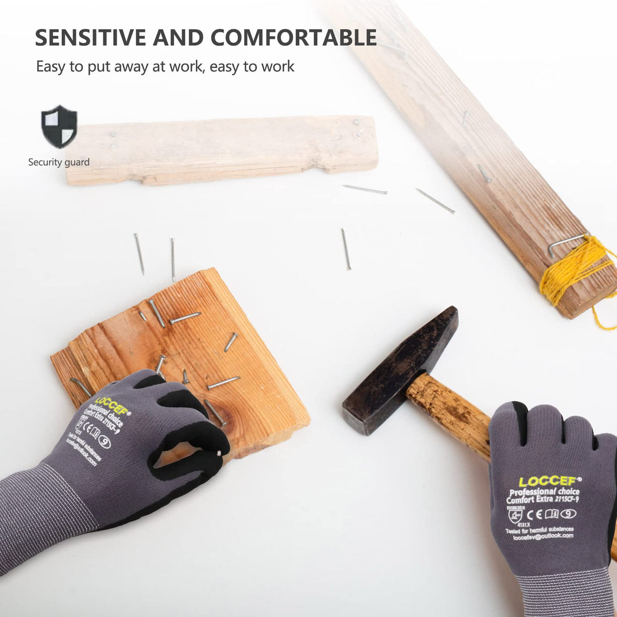 LOCCEF MicroFoam Nitrile Coated Work Gloves – 6 Pairs, Seamless Knit Nylon, Gray
