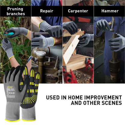 LOCCEF Endurance Knit Work Gloves – MicroFoam Nitrile Coated, Tacky Dot Grip, 6 Pairs