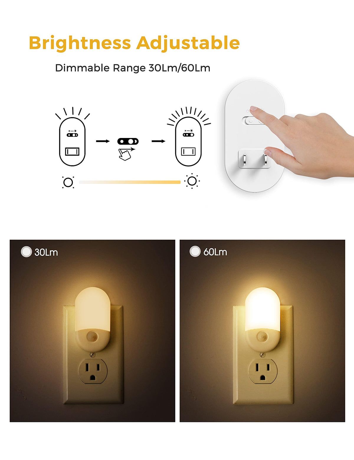 LOHAS LED Motion Sensor Night Light 4-Pack — 3000K Warm White, Auto/On/Off Modes