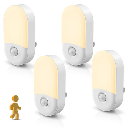 LOHAS LED Motion Sensor Night Light 4-Pack — 3000K Warm White, Auto/On/Off Modes