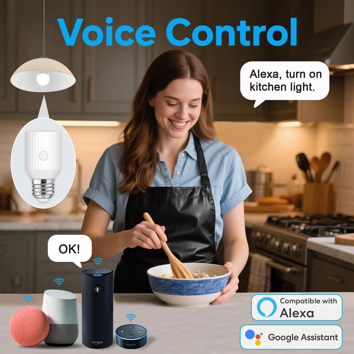 LoraTap Smart Wi-Fi Light Socket Adapter (2 Pack) – Alexa/Google, App Control, Timers, 60W, E26/E27