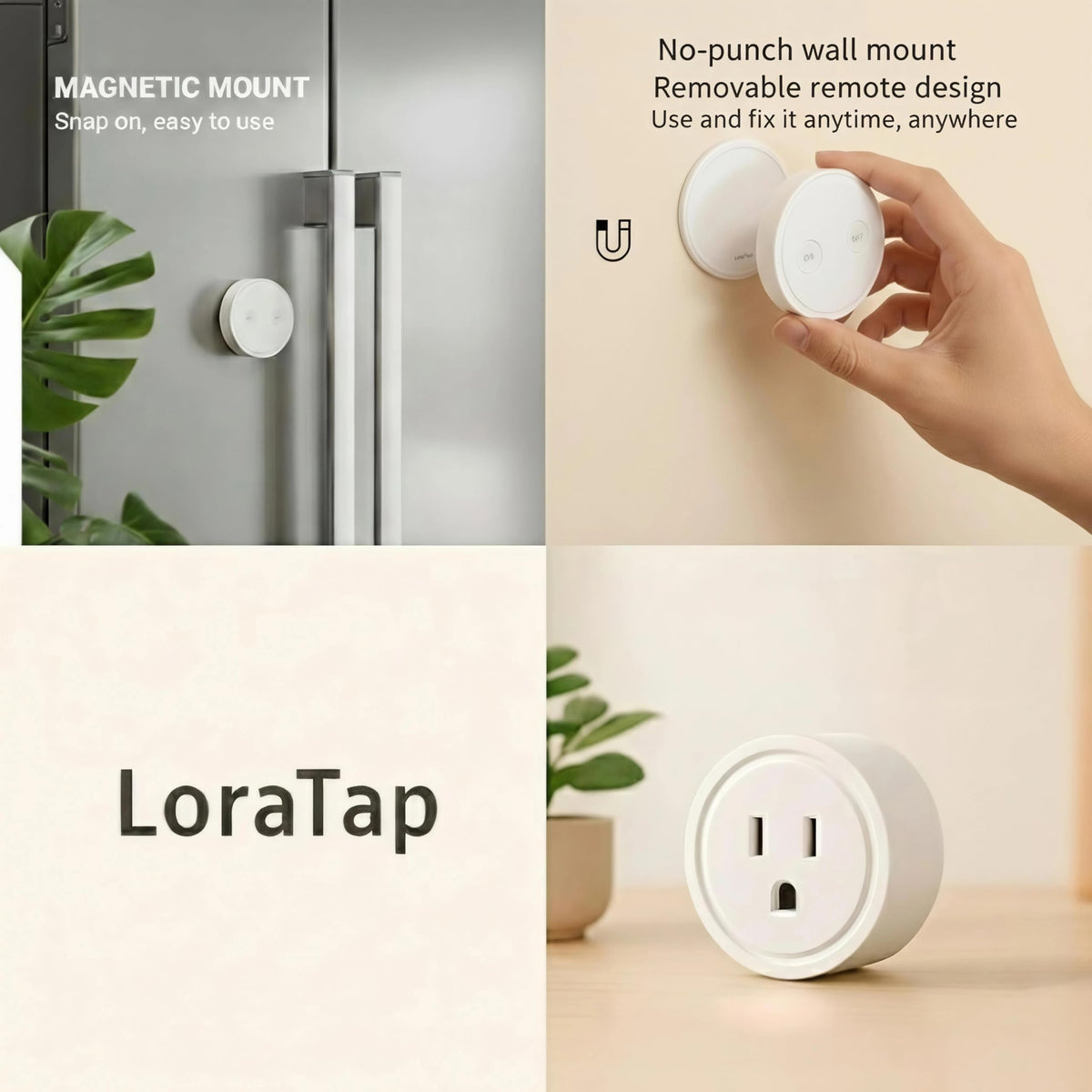 LoraTap Mini Remote Outlet Plug Adapter — 656ft Range, 10A/1100W, No Hub Required