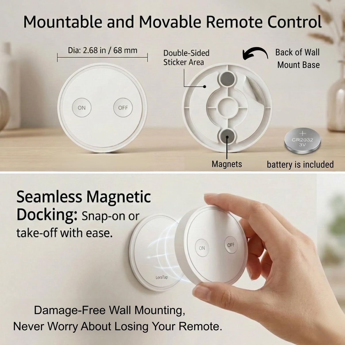 LoraTap Mini Remote Outlet Plug Adapter — 656ft Range, 10A/1100W, No Hub Required