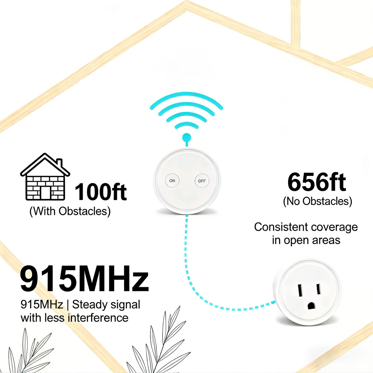 LoraTap Mini Remote Outlet Plug Adapter — 656ft Range, 10A/1100W, No Hub Required