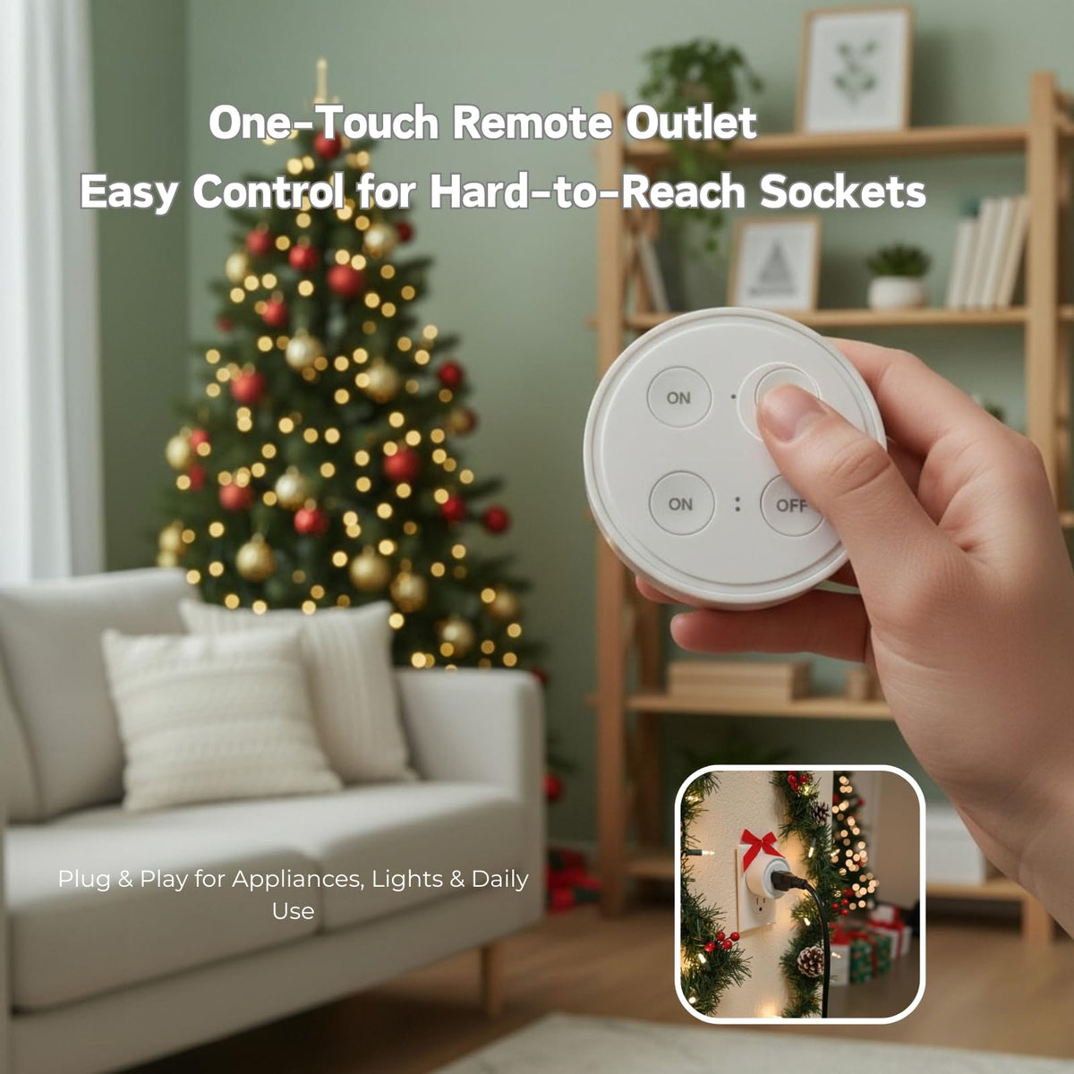 LoraTap Mini Remote Control Outlet Plug — 656ft Range, 2 Outlets, No Wiring