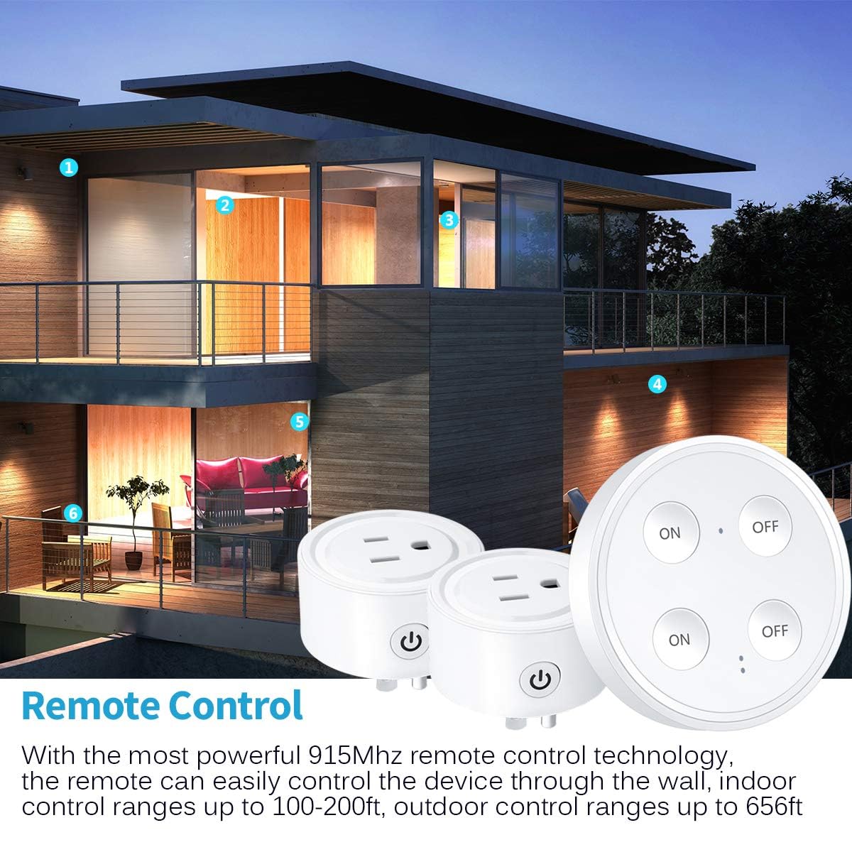 LoraTap Mini Remote Control Outlet Plug — 656ft Range, 2 Outlets, No Wiring