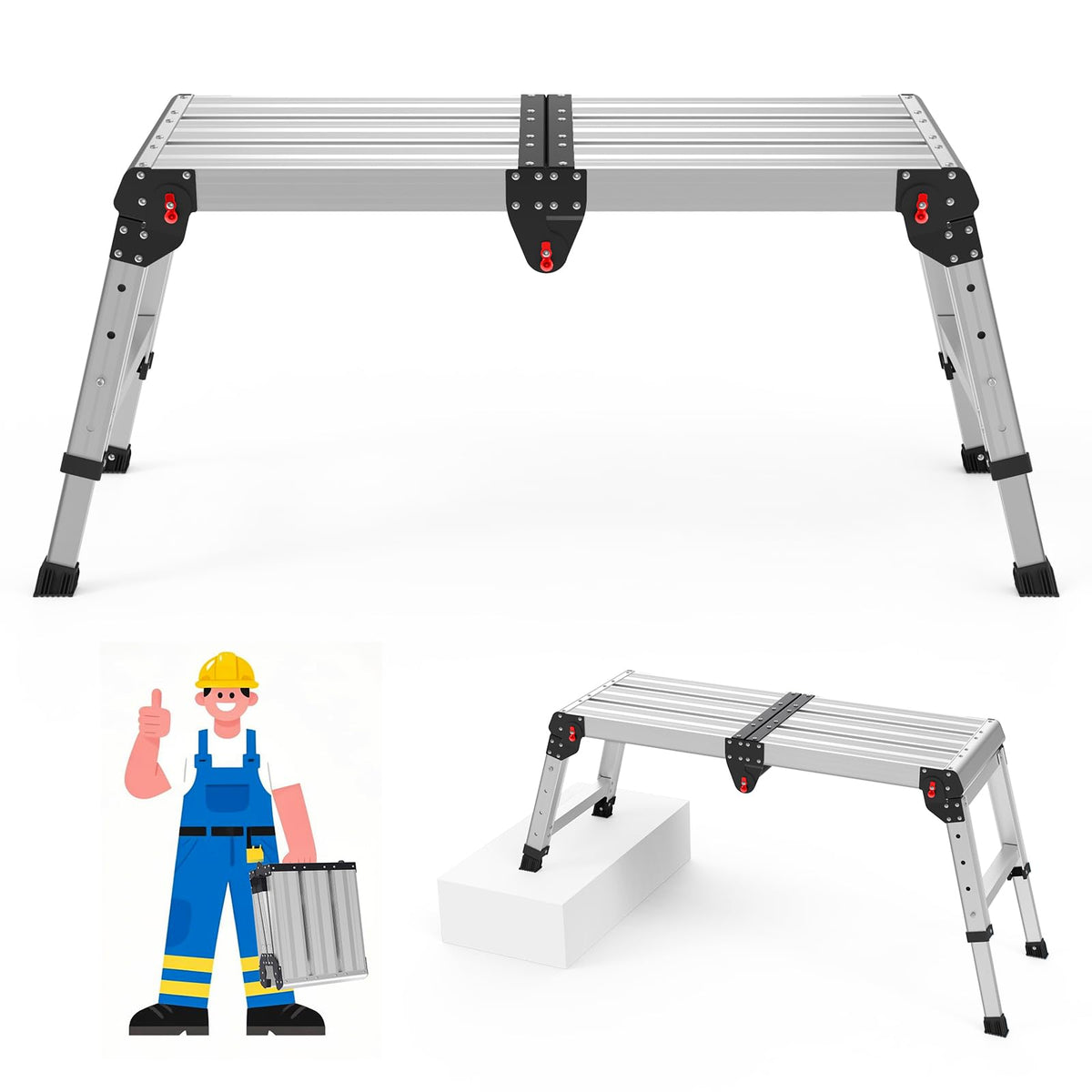 Loyoda Work Platform 500 Lbs – Folding Aluminum Step Stool with One-Touch Fold and 4-Height Adjustment