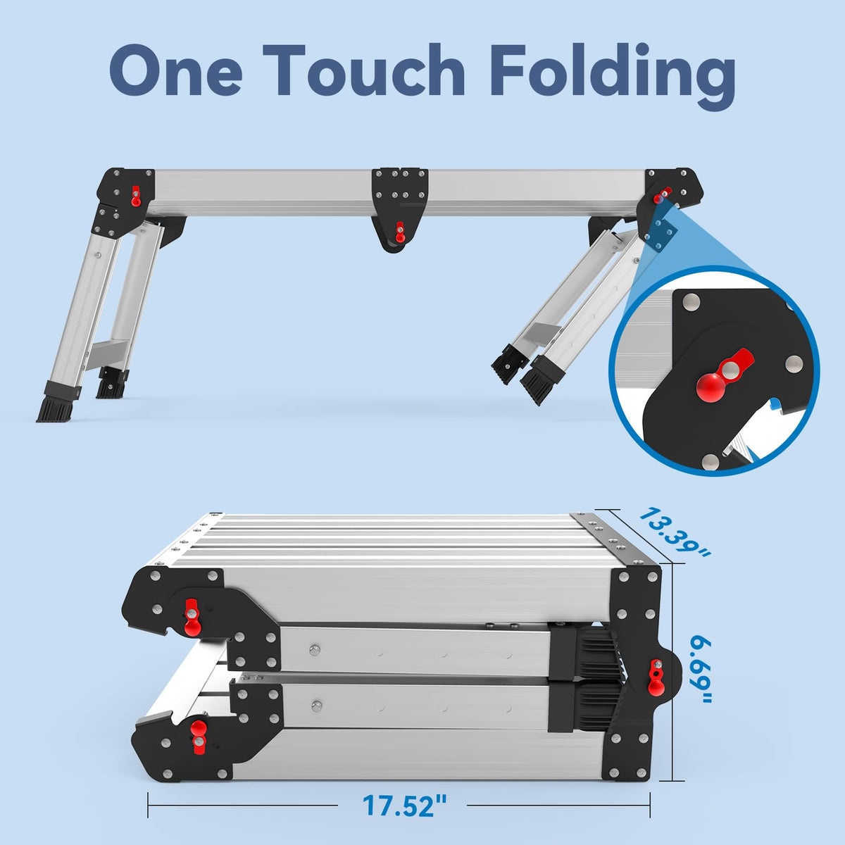 Loyoda Work Platform 500 Lbs – Folding Aluminum Step Stool with One-Touch Fold and 4-Height Adjustment