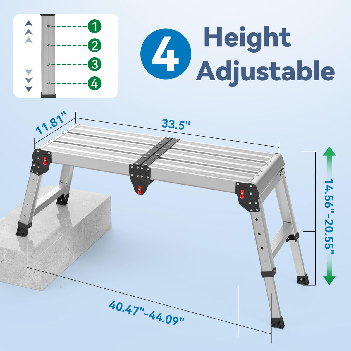 Loyoda Work Platform 500 Lbs – Folding Aluminum Step Stool with One-Touch Fold and 4-Height Adjustment