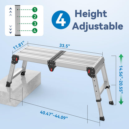 Loyoda Work Platform 500 Lbs – Folding Aluminum Step Stool with One-Touch Fold and 4-Height Adjustment