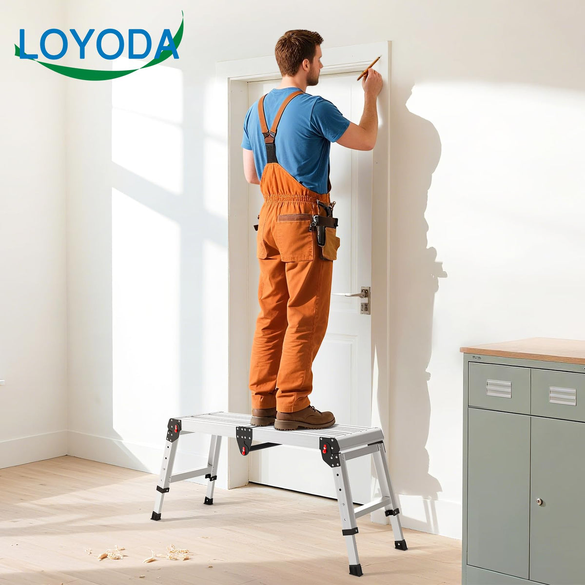 Loyoda Work Platform 500 Lbs – Folding Aluminum Step Stool with One-Touch Fold and 4-Height Adjustment