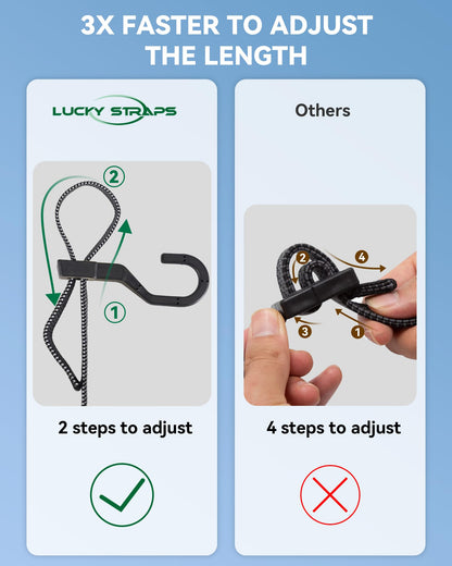 LuckyStraps 6-Pack 40in Flat Adjustable Bungee Cords with Hooks – Heavy Duty Quick-Adjust
