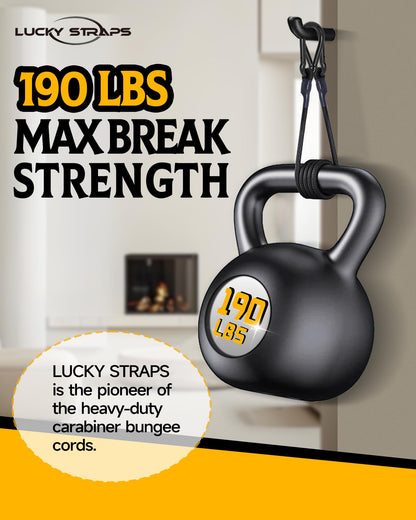 LuckyStraps 4-Inch Short Bungee Cords with Carabiner Hooks — 8 Pc Set