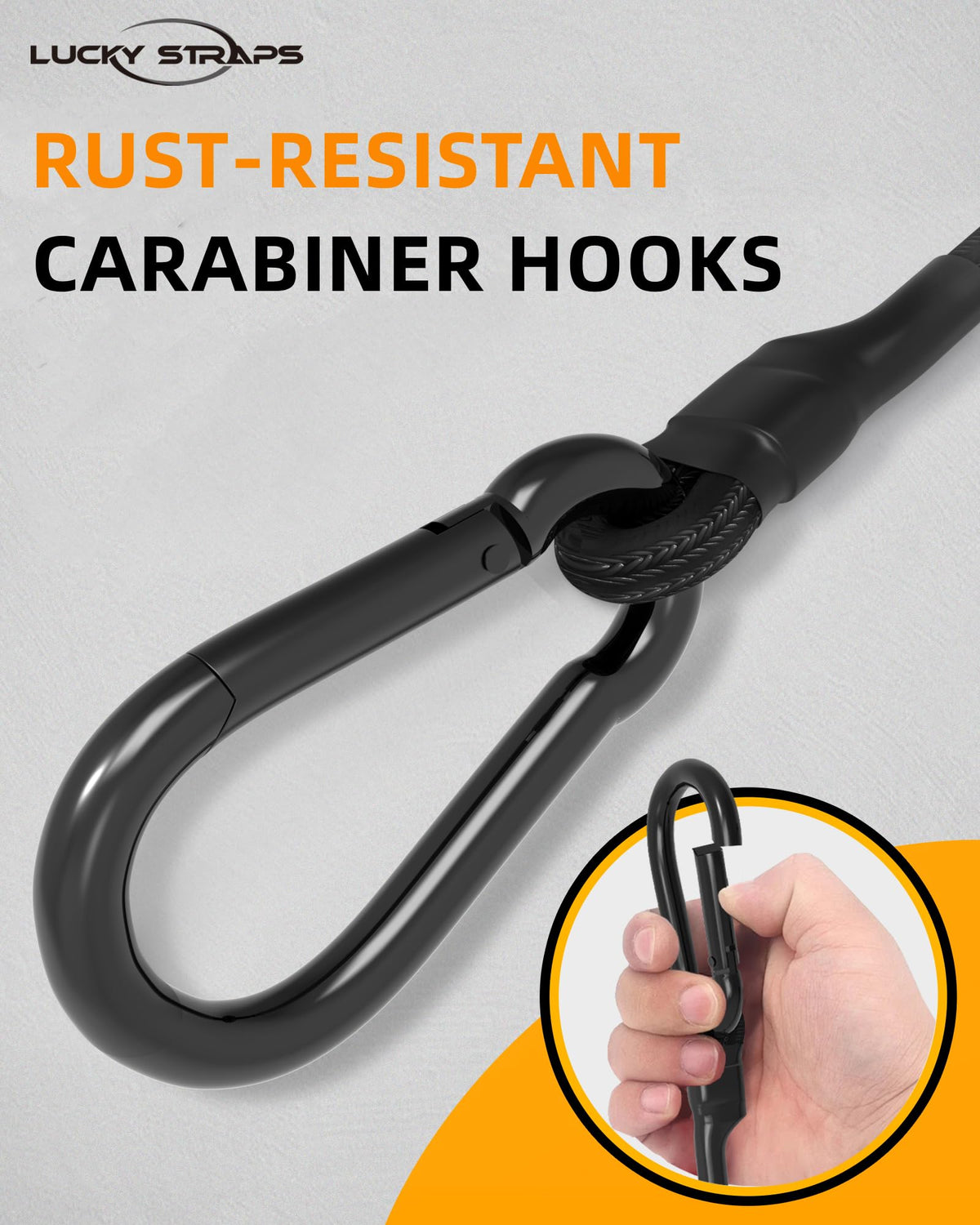 LuckyStraps 4-Inch Short Bungee Cords with Carabiner Hooks — 8 Pc Set