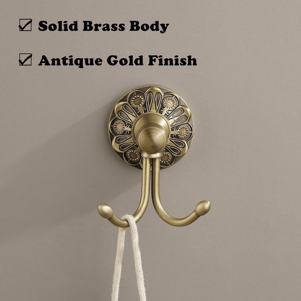 Lucyound Antique Brass Towel Hook – Wall Mounted Longhorn Double Hook | Petal-Relief