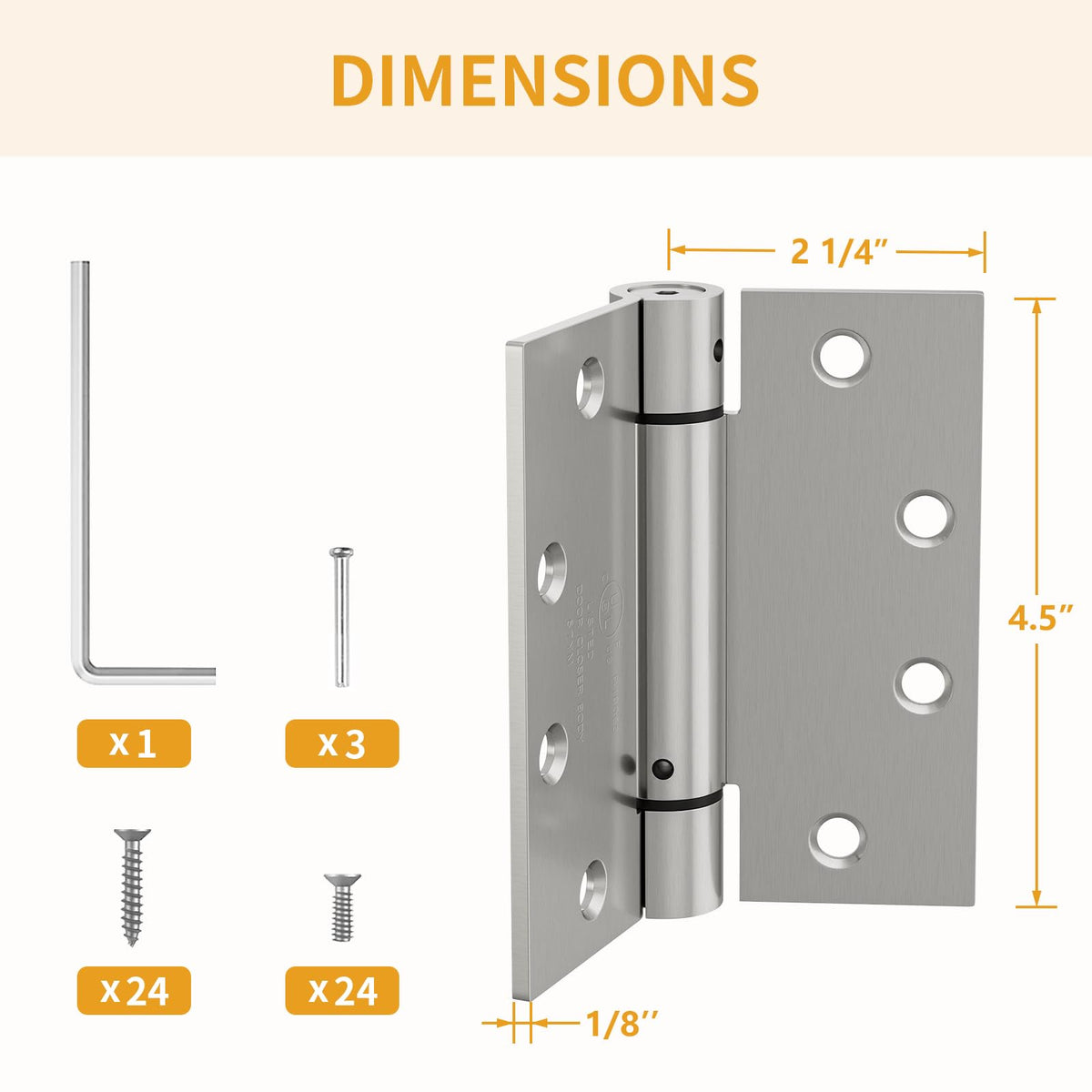 Luxbaro 3-Pack Self-Closing Hinges 4.5x4.5 | Adjustable Tension | UL Listed