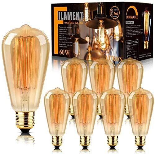 LUXON 8-Pack Edison Bulbs - Antique Amber 60W, Dimmable E26 for Sconces