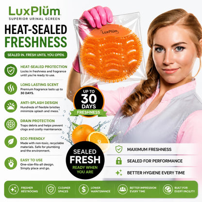 LuxPlum Urinal Screens Deodorizer – Orange Scent, 10 Pack