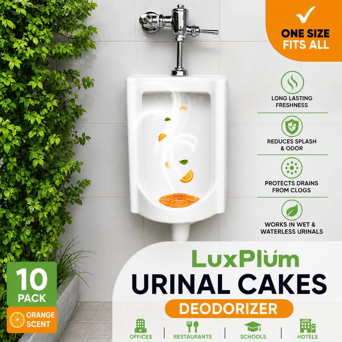 LuxPlum Urinal Screens Deodorizer – Orange Scent, 10 Pack