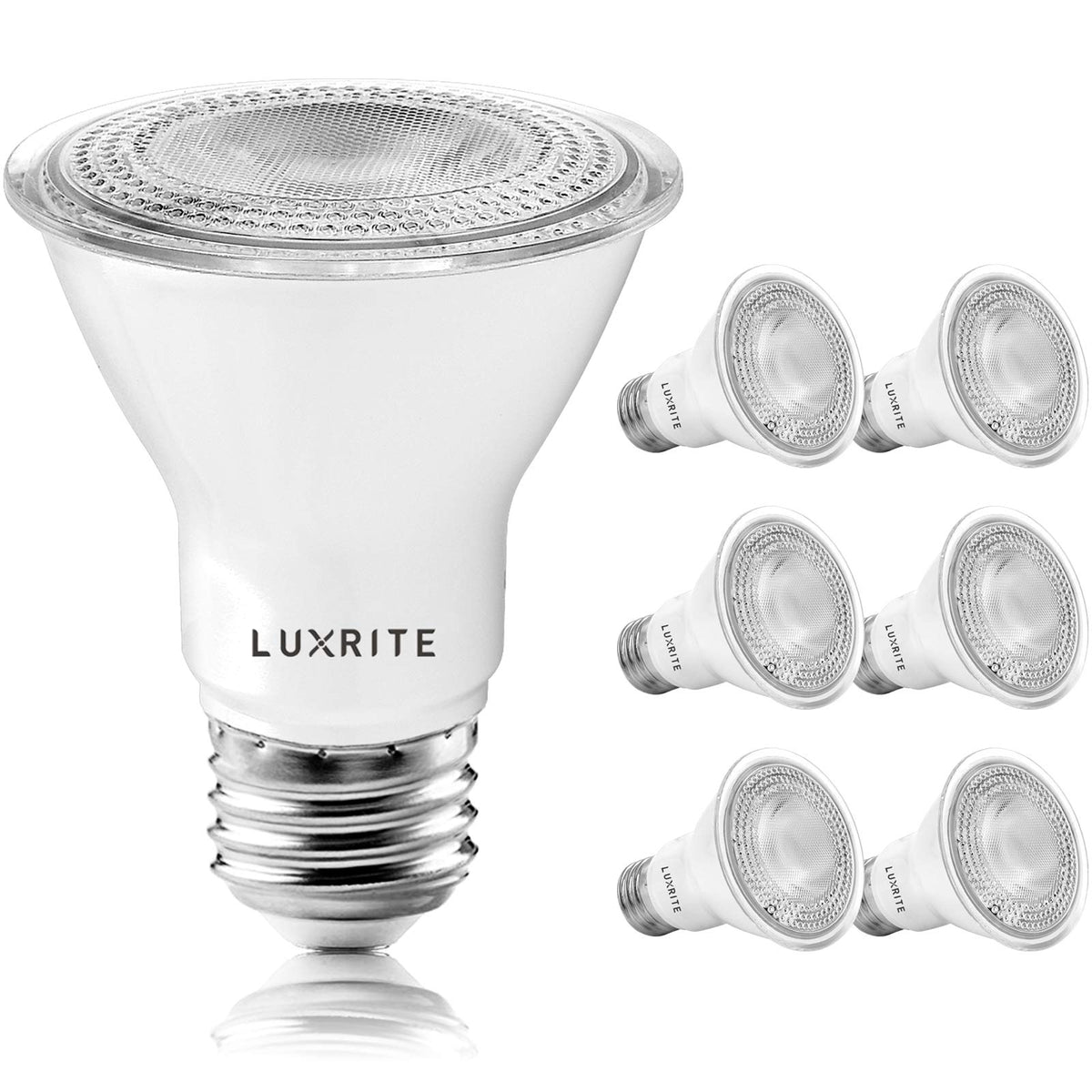 LUXRITE 6 Pack PAR20 LED Bulbs – 50W Eq, 2700K, Dimmable, Wet Rated