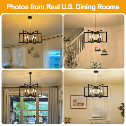 Lynnoland 25-inch Matte Black Chandelier – Geometric Pendant Lighting for Dining