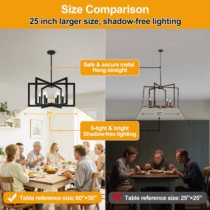 Lynnoland 25-inch Matte Black Chandelier – Geometric Pendant Lighting for Dining