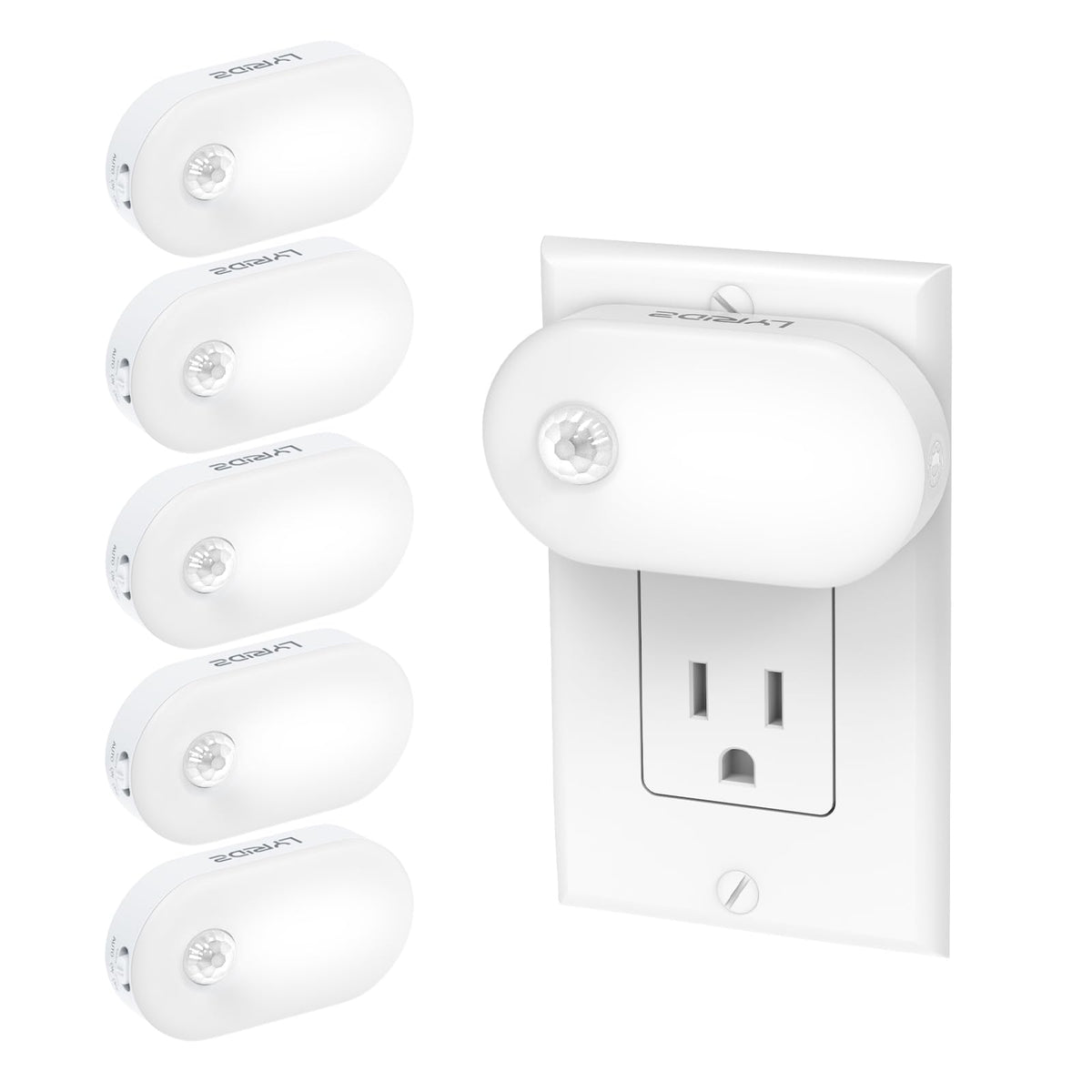 Lyridz 120LM Motion Sensor Night Light – 6-Pack, Plug-in, Dimmable, Auto-On/Off