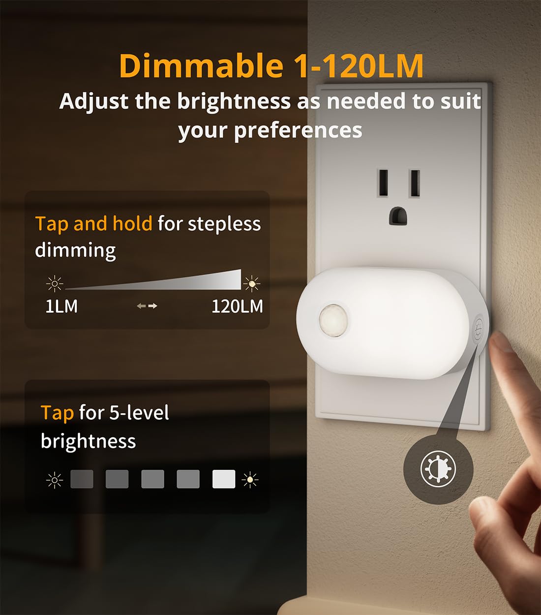 Lyridz 120LM Motion Sensor Night Light – 6-Pack, Plug-in, Dimmable, Auto-On/Off
