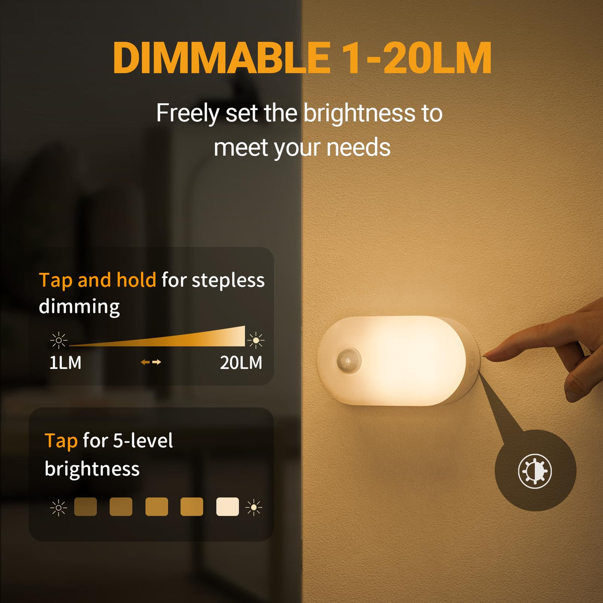 Lyridz Rechargeable Night Light with Motion Sensor – 4-Pack, 1-20LM Dimmable LED