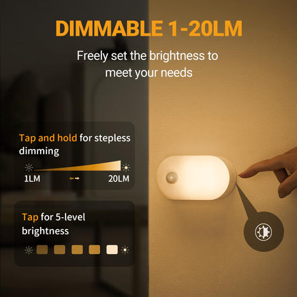 Lyridz Rechargeable Night Light with Motion Sensor – 4-Pack, 1-20LM Dimmable LED