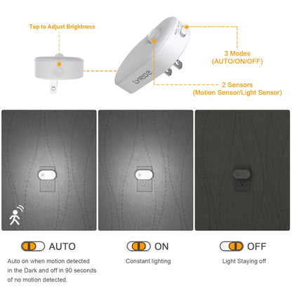 Lyridz 120LM Motion Sensor Night Light – 6-Pack, Plug-in, Dimmable, Auto-On/Off