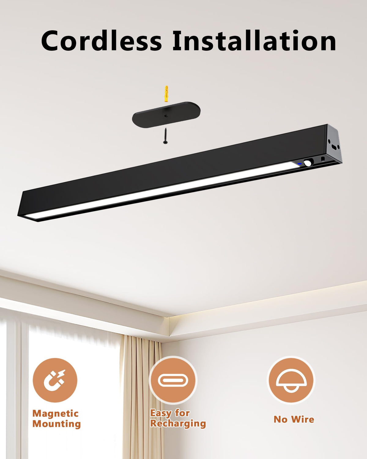 LYTARA Rechargeable Motion Sensor Ceiling Light – 500LM, 3 Color Temps, Remote