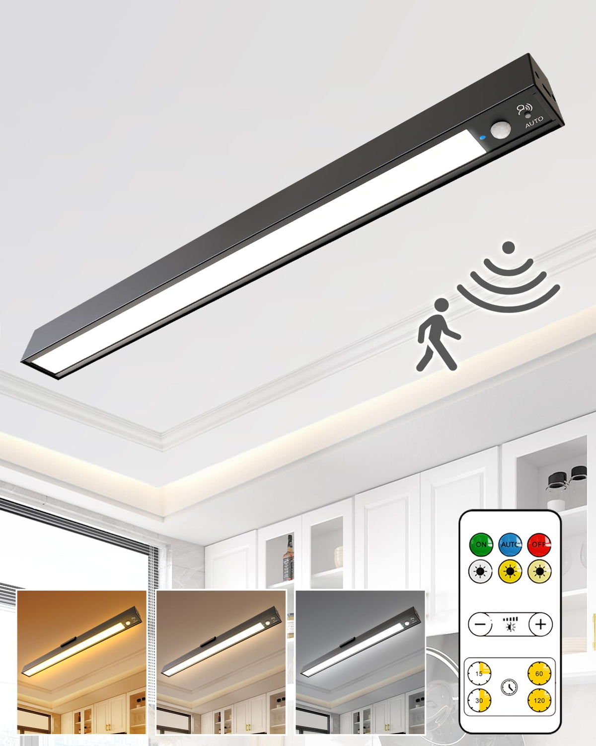LYTARA Rechargeable Motion Sensor Ceiling Light – 500LM, 3 Color Temps, Remote