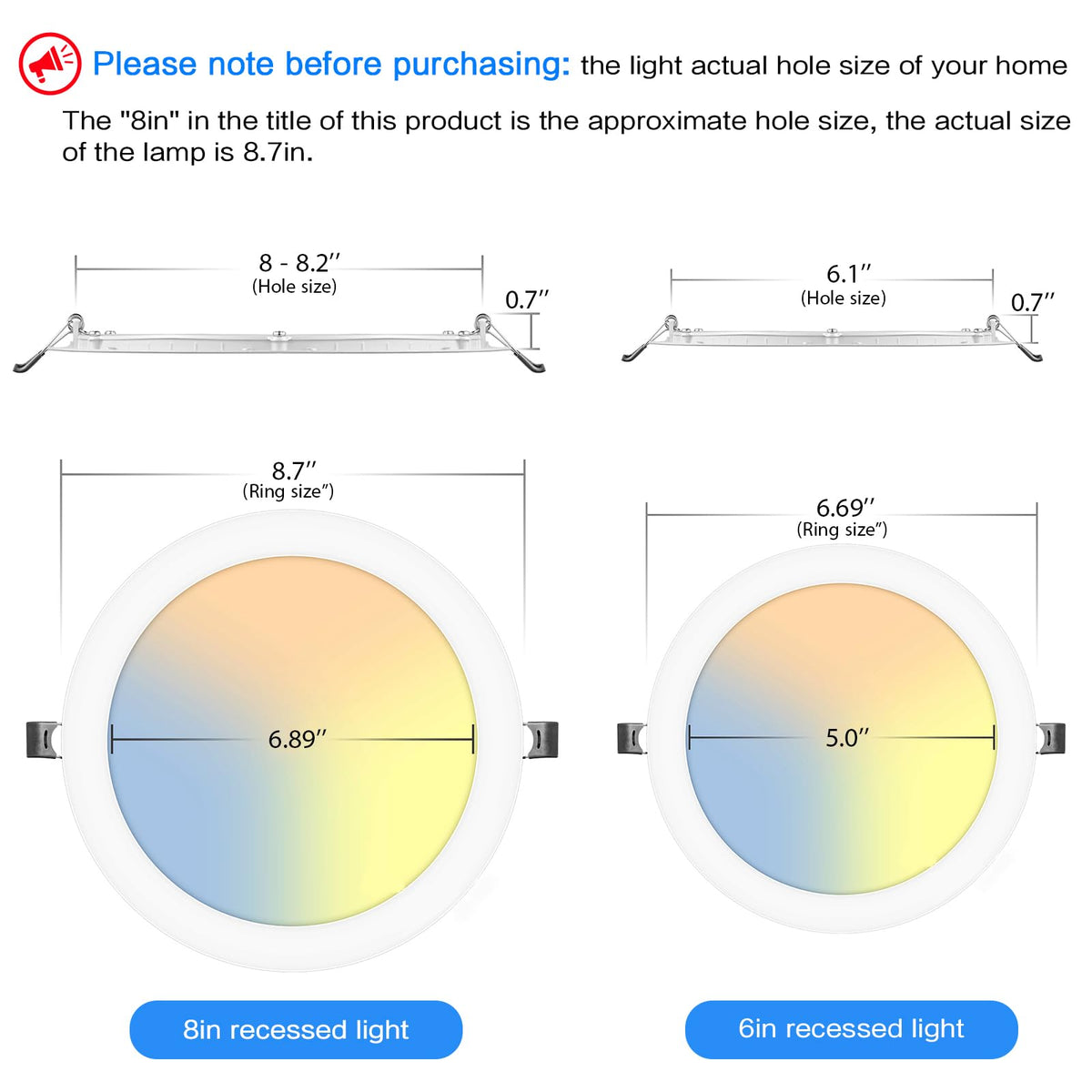 LZHOME 8-Inch Canless LED Recessed Light | 1800LM, Dimmable, 3CCT, Junction Box