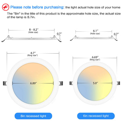 LZHOME 8-Inch Canless LED Recessed Light | 1800LM, Dimmable, 3CCT, Junction Box