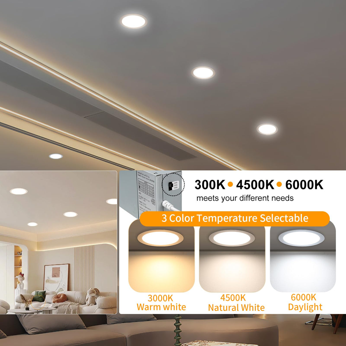 LZHOME 8-Inch Canless LED Recessed Light | 1800LM, Dimmable, 3CCT, Junction Box