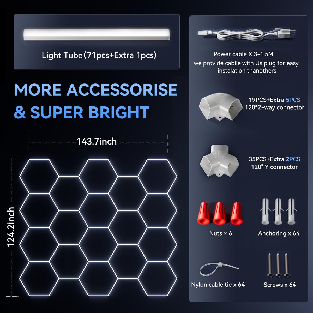 LZHOME Updated Hexagon Garage Light – 52,800 lm, 5000K Natural White Hex LED Ceiling Lights