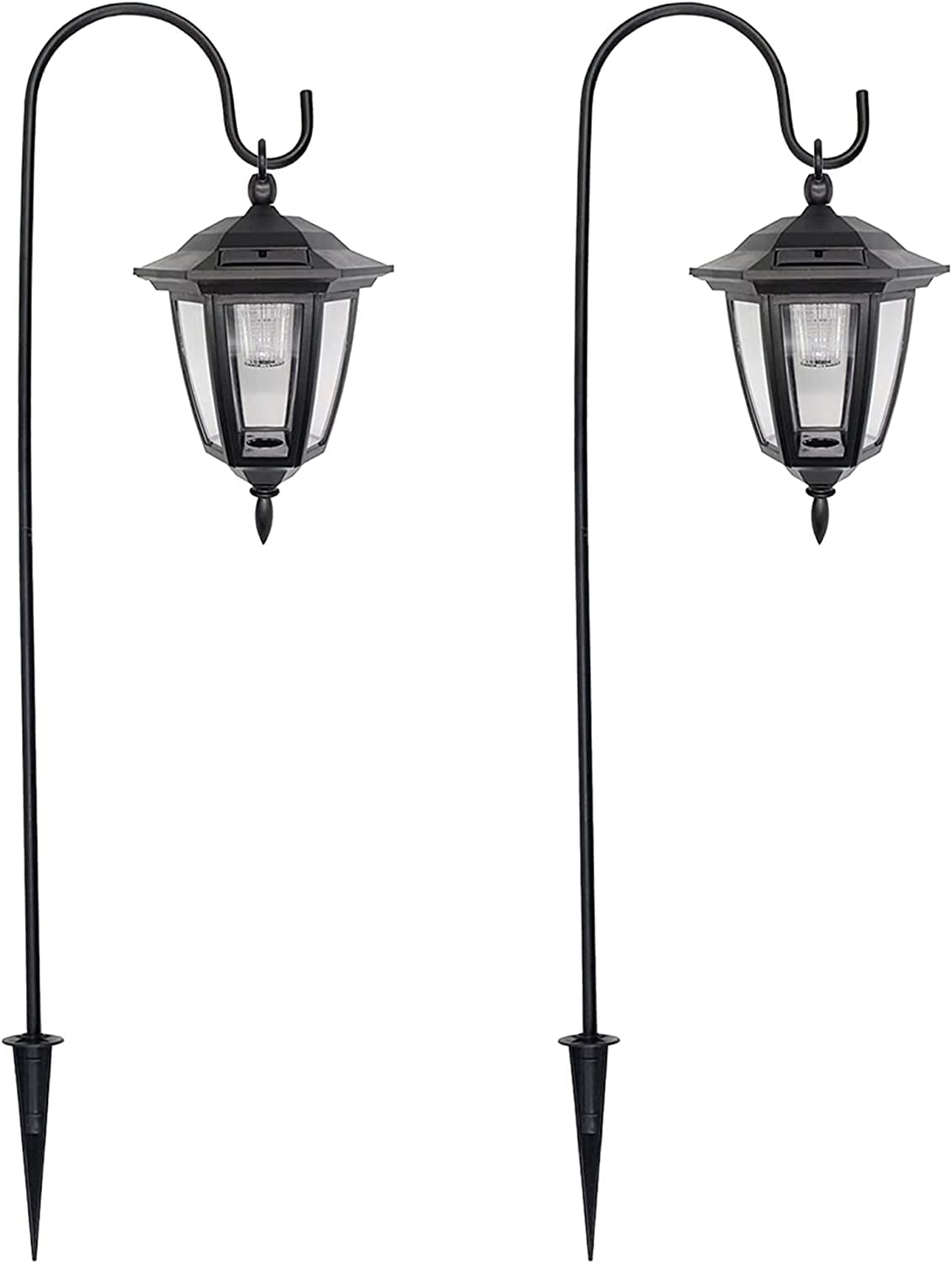 MAGGIFT 34-Inch Hanging Solar Lights with 2 Shepherd Hooks — Warm White Outdoor Lanterns (2-Pack)