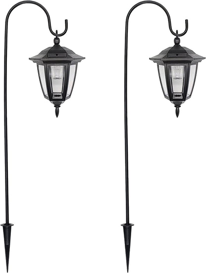 MAGGIFT 34-Inch Hanging Solar Lights with 2 Shepherd Hooks — Warm White Outdoor Lanterns (2-Pack)