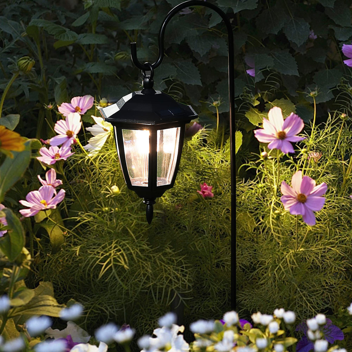 MAGGIFT 34-Inch Hanging Solar Lights with 2 Shepherd Hooks — Warm White Outdoor Lanterns (2-Pack)