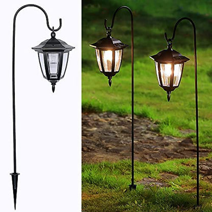 MAGGIFT 34-Inch Hanging Solar Lights with 2 Shepherd Hooks — Warm White Outdoor Lanterns (2-Pack)